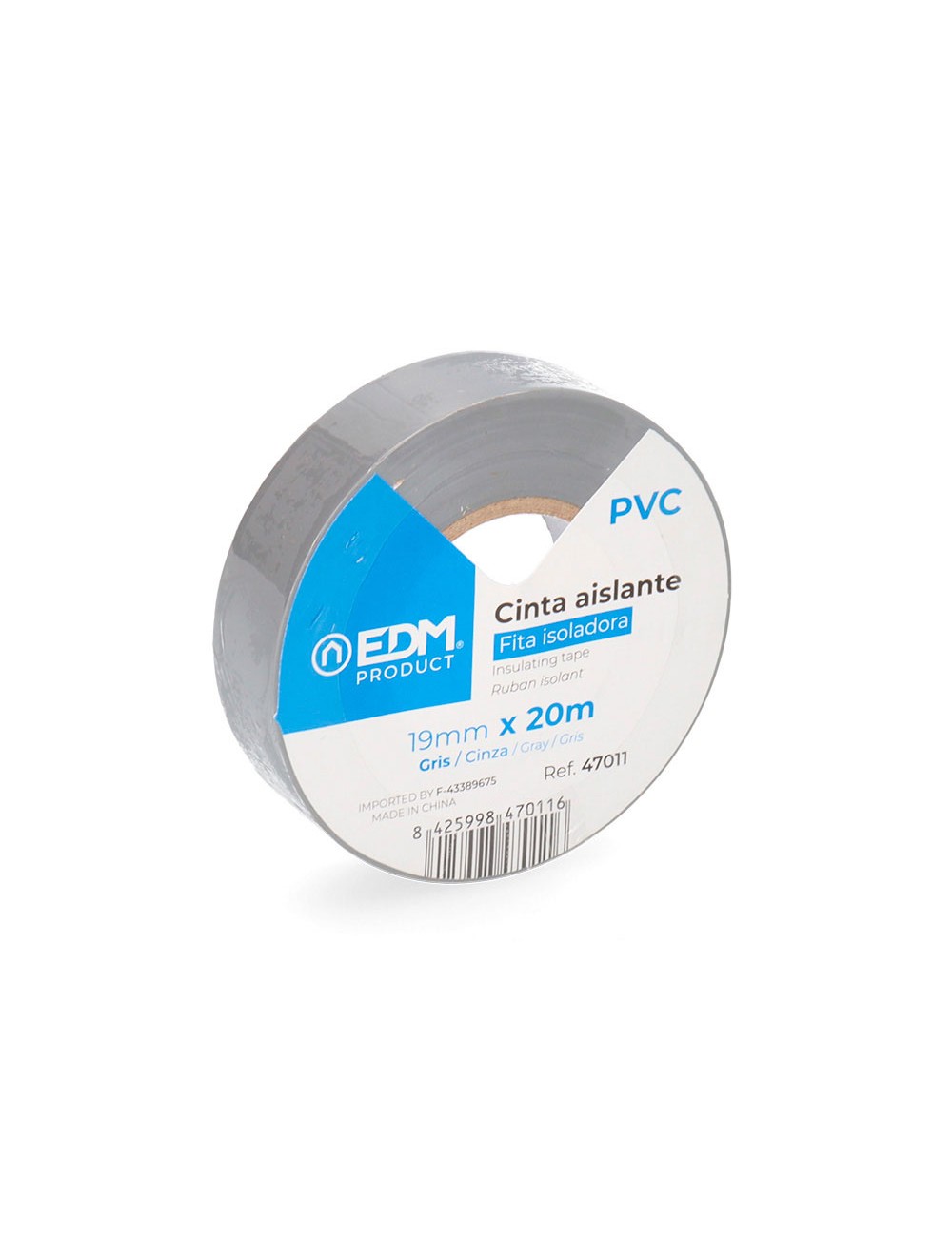 Cinta aislante calidad "supra" gris 19 mm x 20 m