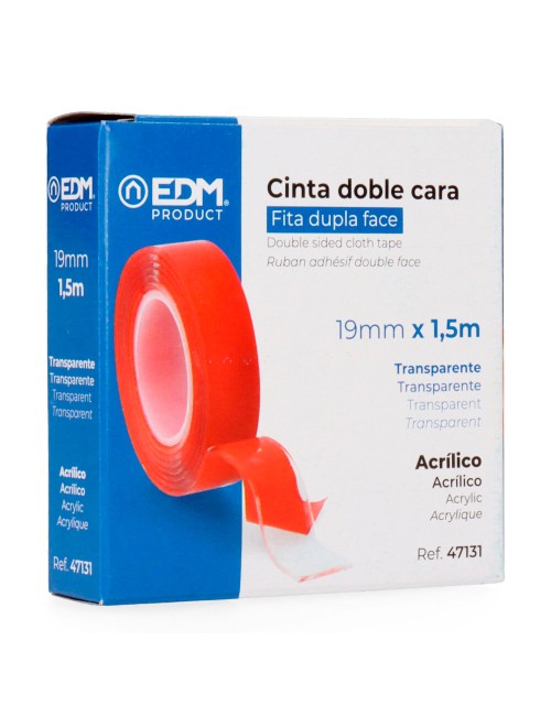 Cinta doble cara transparente 19 mm x 1,5 m