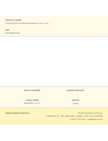 Cinta de ptfe 70 micras blanco 12 mm x 12 m