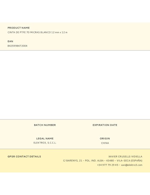 Cinta de ptfe 70 micras blanco 12 mm x 12 m