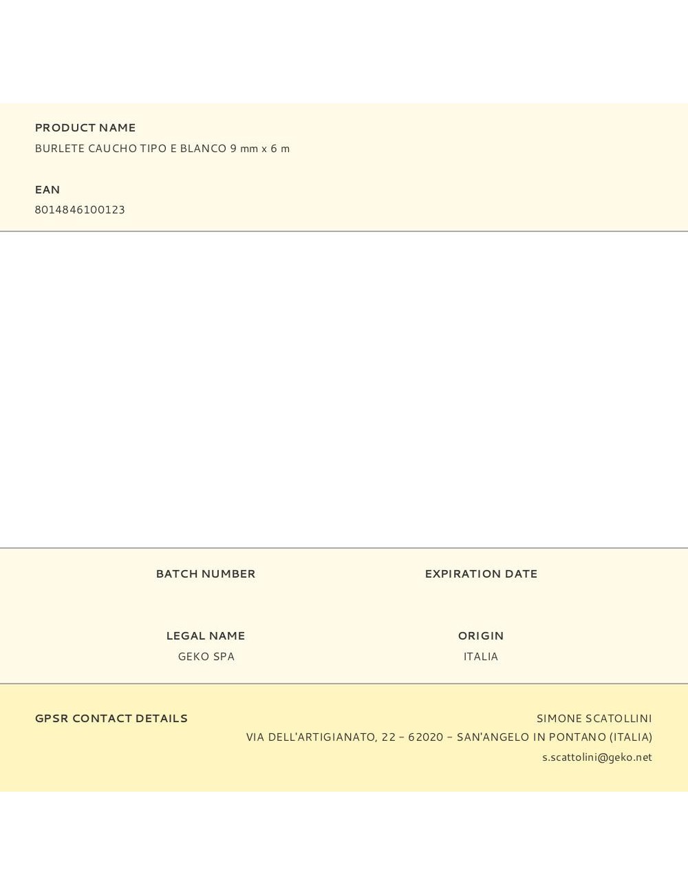 Burlete caucho tipo e blanco 9 mm x 6 m