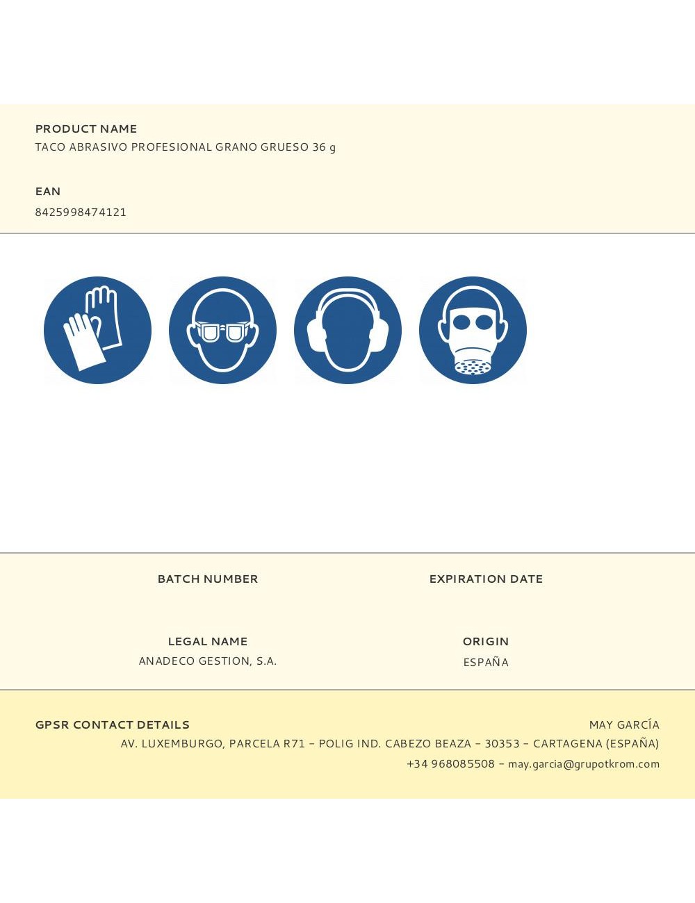 Taco abrasivo profesional grano grueso 36 g