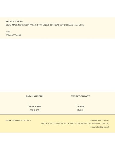 Cinta masking "kreep" para pintar lineas circulares y curvas 25 mm x 50 m