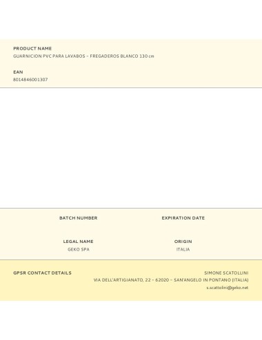 Guarnicion pvc para lavabos - fregaderos blanco 130 cm