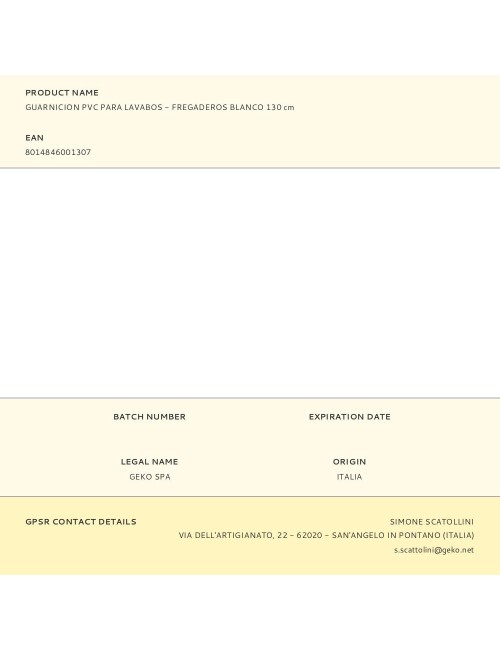 Guarnicion pvc para lavabos - fregaderos blanco 130 cm