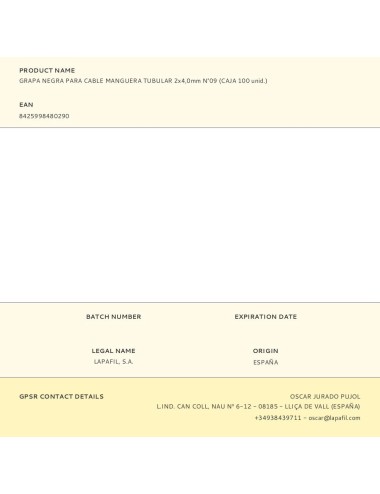 Grapa para cable manguera tubular 2 x 4,0 mm n°09, negra, caja 100 uds