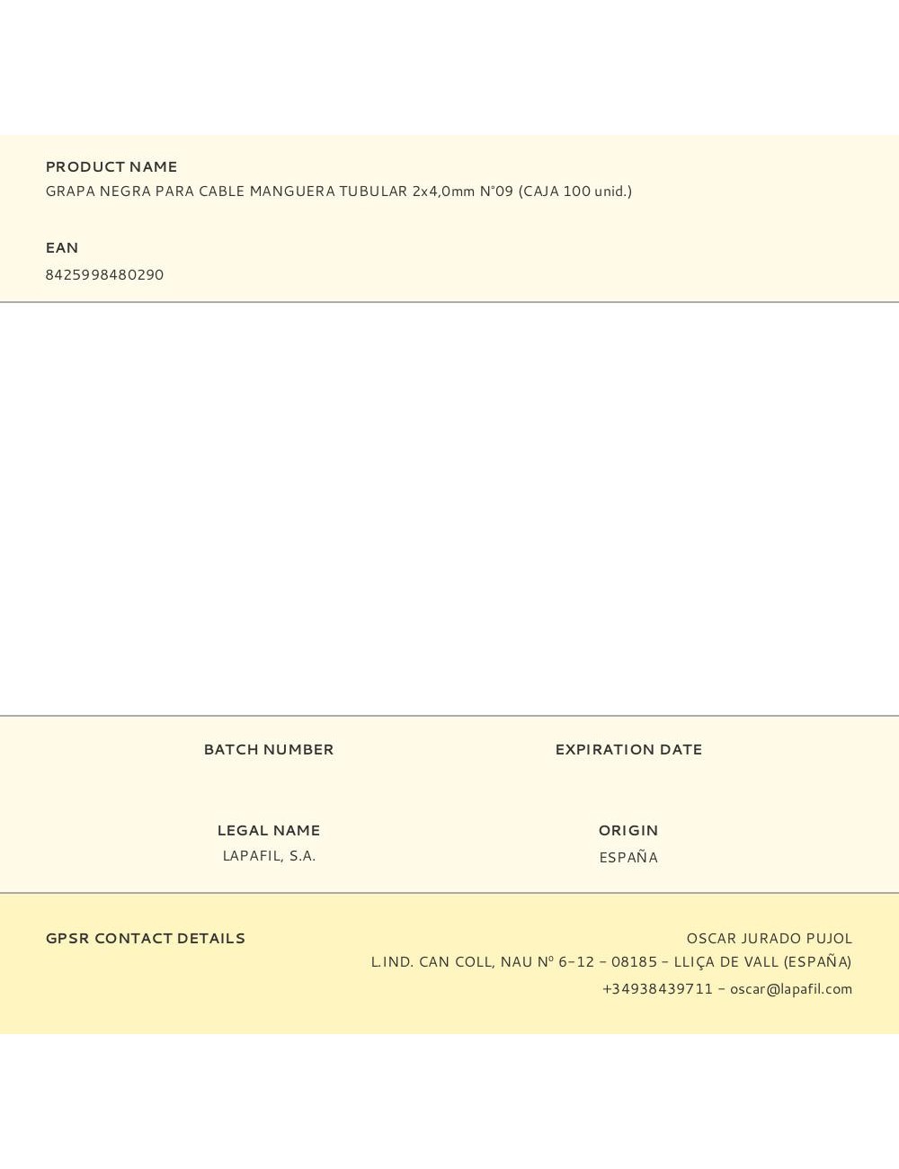 Grapa para cable manguera tubular 2 x 4,0 mm n°09, negra, caja 100 uds