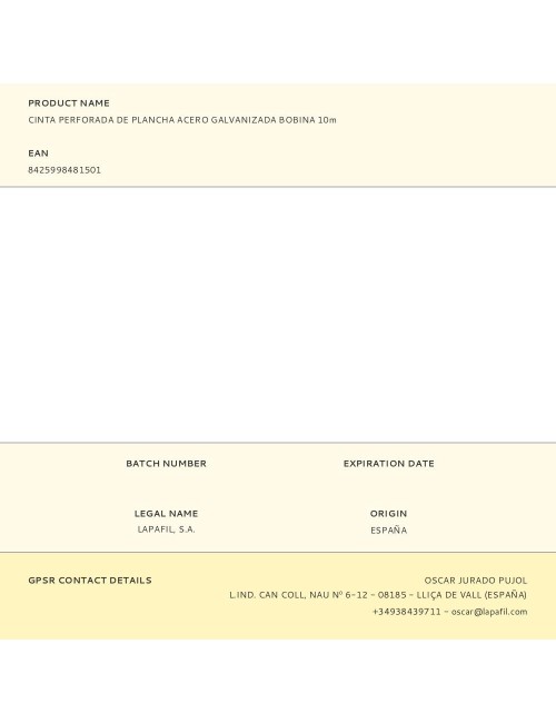 Cinta perforada de plancha acero galvanizada bobina 10m