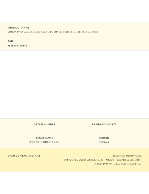 Sonda pasacables guía, acero forrado profesional, 25 m x 3,9 mm