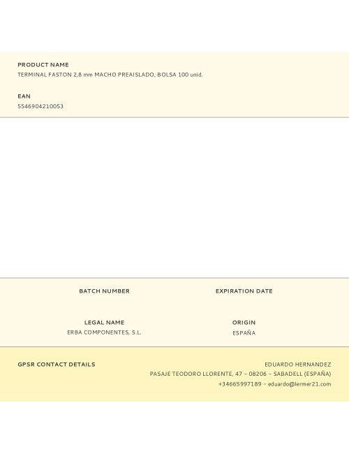 Terminal faston 2,8 mm macho preaislado, bolsa 100 uds