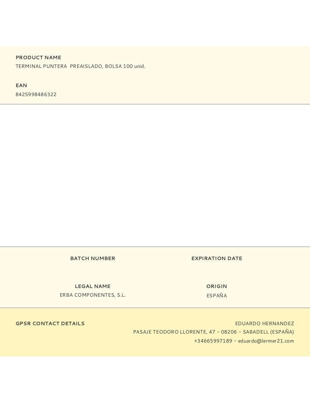 Terminal puntera preaislado, bolsa 100 uds