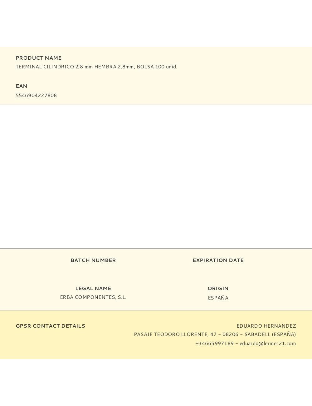 Terminal cilindrico 2,8 mm hembra 2,8 mm, bolsa 100 uds