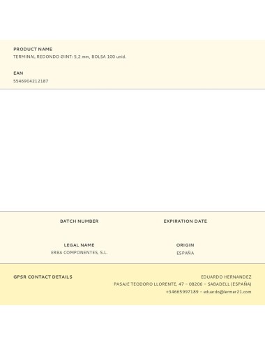 Terminal redondo ø5,2 mm interior, bolsa 100 uds