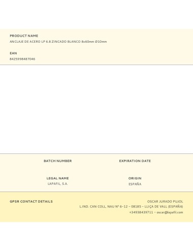 Anclaje de acero lp 6.8 zincado blanco 8 x 60 mm, ø10 mm