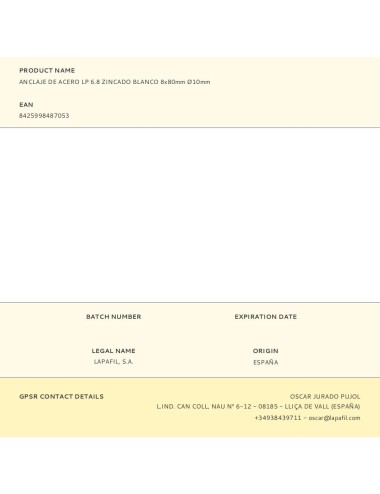 Anclaje de acero lp 6.8 zincado blanco 8 x 80 mm, ø10 mm