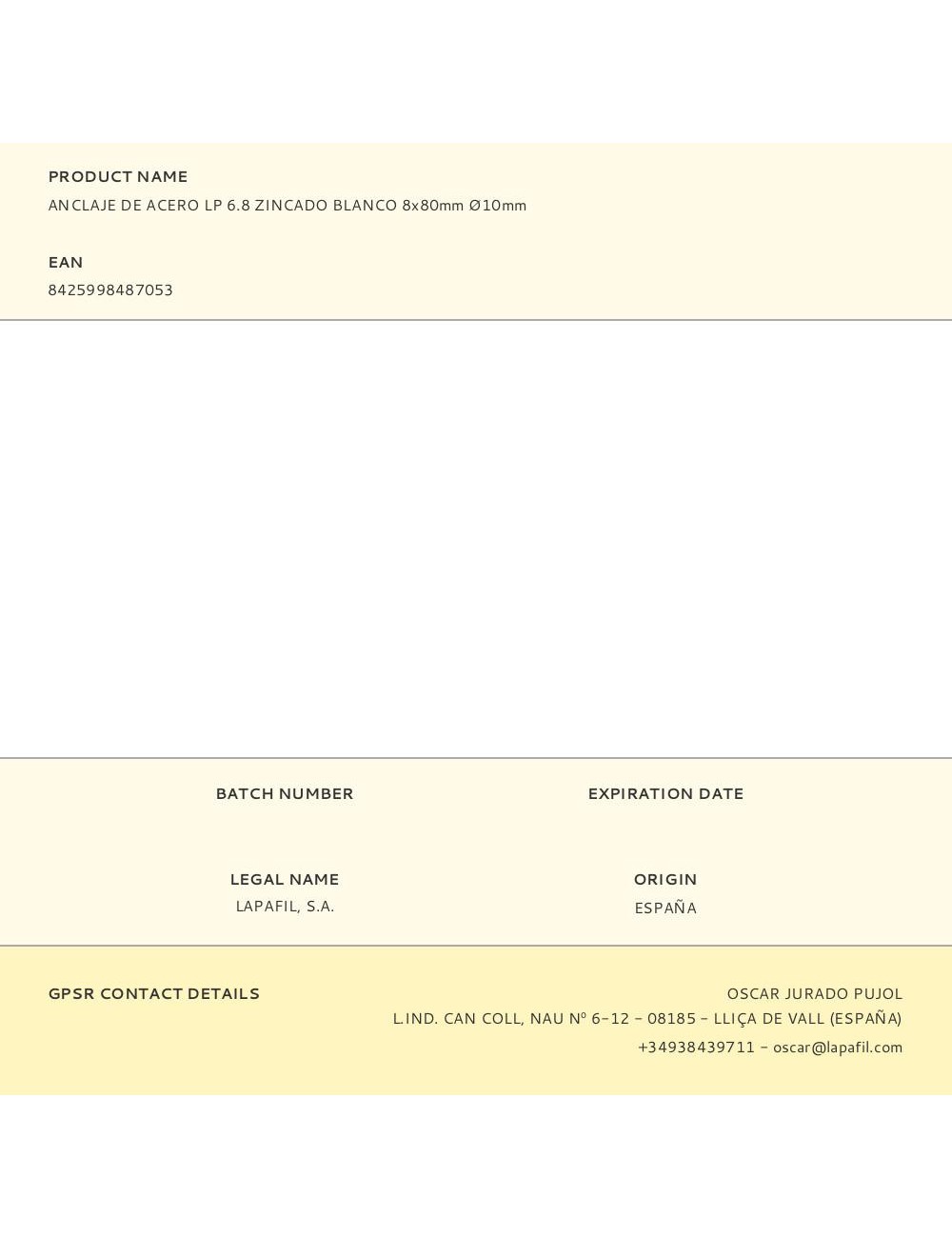 Anclaje de acero lp 6.8 zincado blanco 8 x 80 mm, ø10 mm