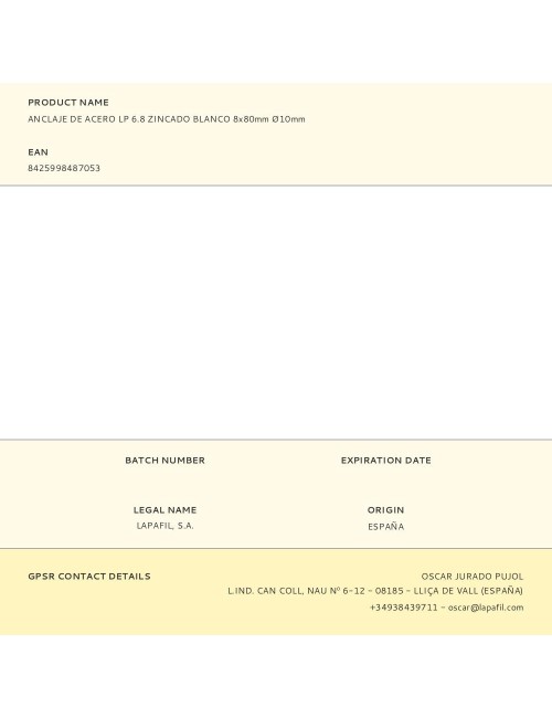 Anclaje de acero lp 6.8 zincado blanco 8 x 80 mm, ø10 mm