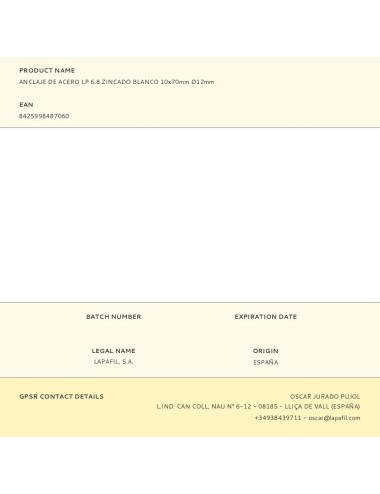 Anclaje de acero lp 6.8 zincado blanco 10 x 70 mm, ø12 mm