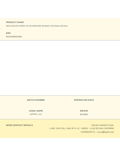 Anclaje de acero lp 6.8 zincado blanco 10 x 70 mm, ø12 mm