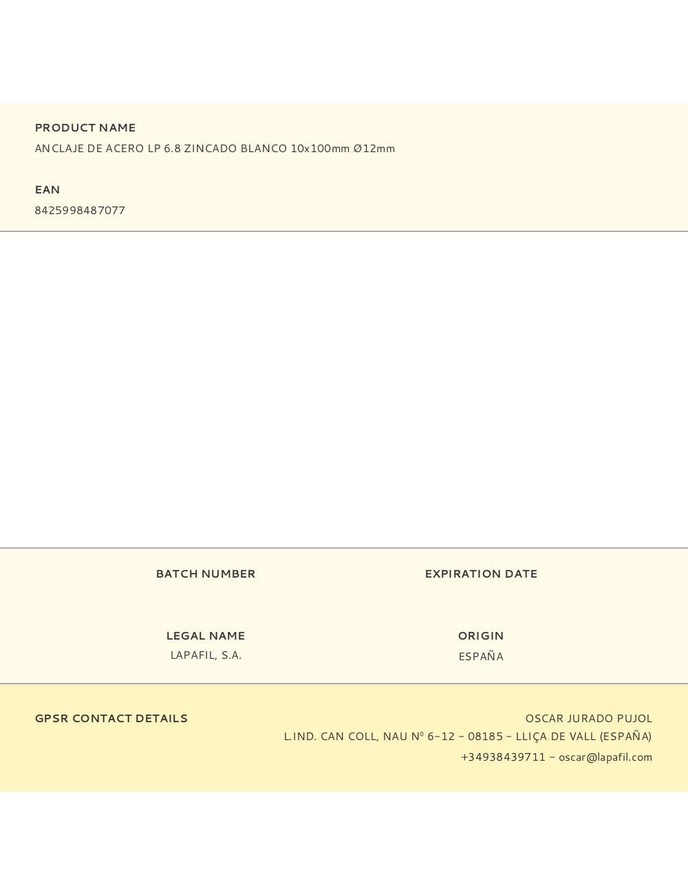 Anclaje de acero lp 6.8 zincado blanco 10 x 100 mm, ø12 mm