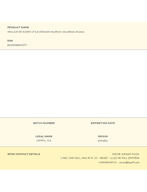 Anclaje de acero lp 6.8 zincado blanco 10 x 100 mm, ø12 mm