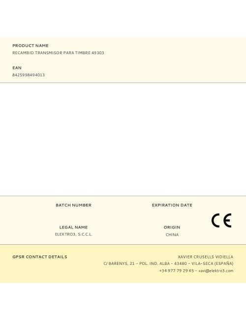 Recambio transmisor para timbre 49303