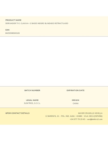 Derivador tv 1 clavija + 2 bases negro blindado retractilado