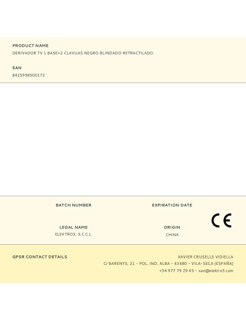 Derivador tv 1 base+2 clavijas negro blindado retractilado