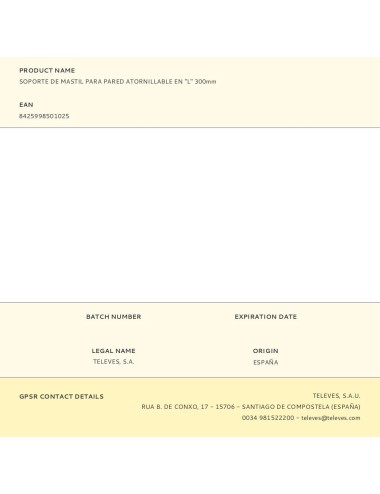 Soporte de mastil para pared atornillable en "l" 300mm