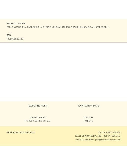 Prolongador 3m cable liso, jack macho 3,5mm stereo a jack hembra 3,5mm stereo edm