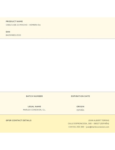 Cable usb 2.0 macho - hembra 5m