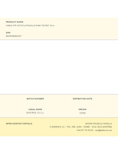 Cable utp cat.5e latiguillo rj45 "outex" 15 m