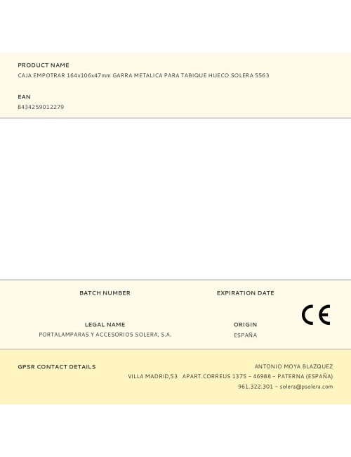 Caja empotrar 164x106x47mm garra metalica para tabique hueco solera 5563