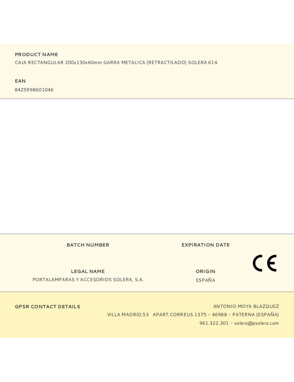 Caja rectangular 200x130x60mm garra metalica (retractilado) solera 614