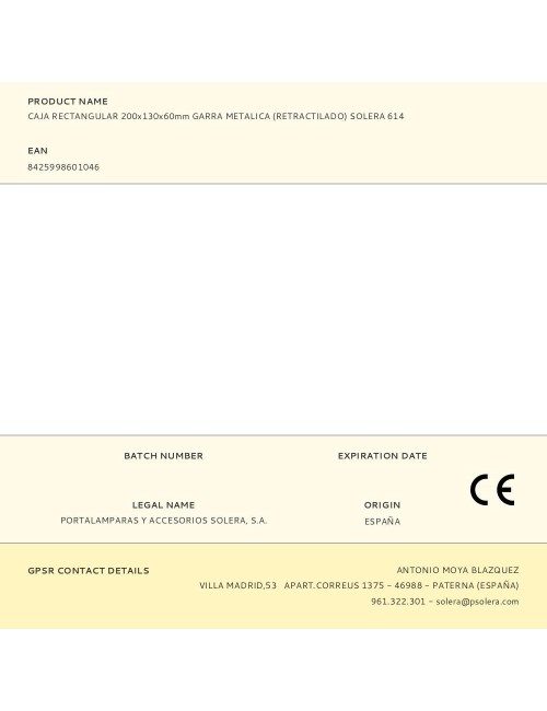 Caja rectangular 200x130x60mm garra metalica (retractilado) solera 614