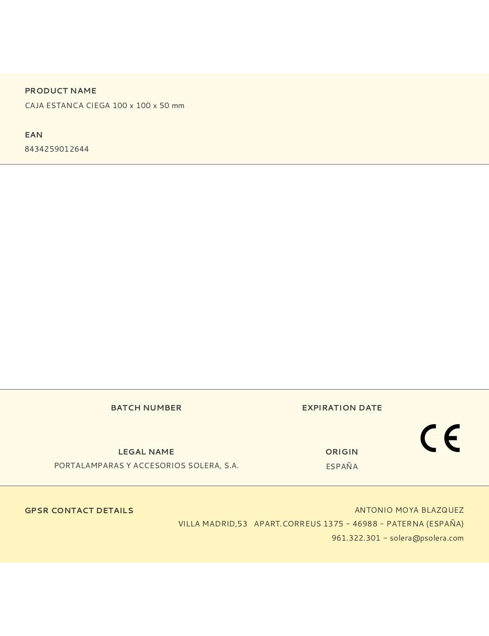 Caja estanca ciega 100 x 100 x 50 mm