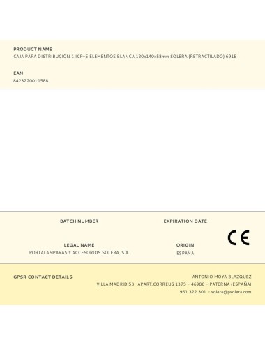 Caja para distribución 1 icp+5 elementos blanca 120x140x58mm solera (retractilado) 691b
