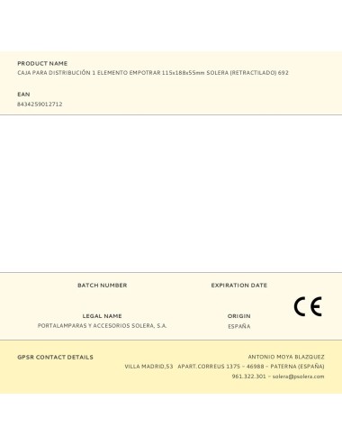 Caja para distribución 1 elemento empotrar 115x188x55mm solera (retractilado) 692