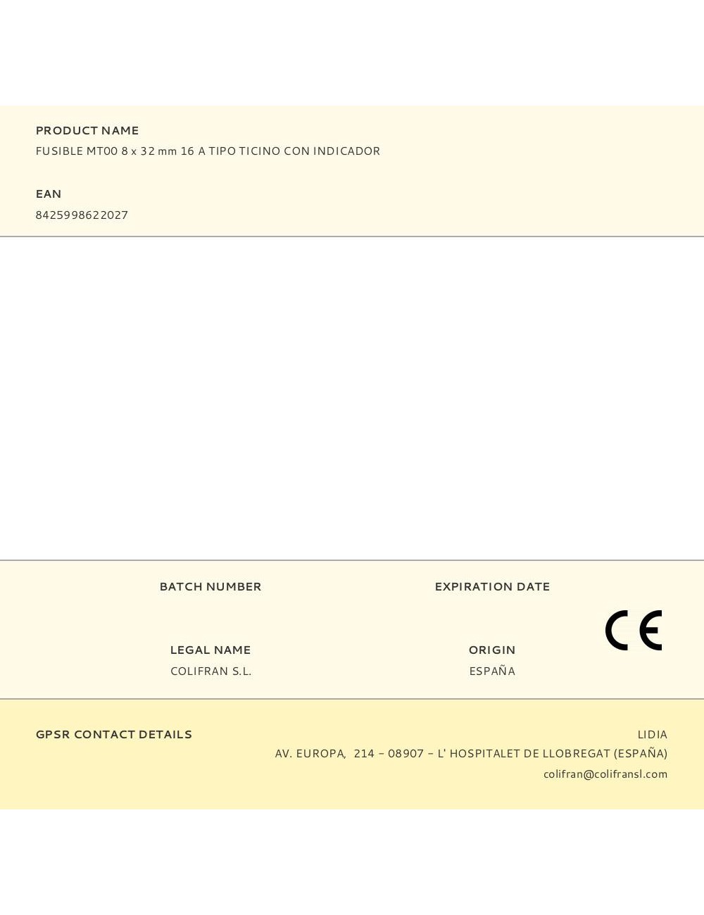Fusible mt00 8 x 32 mm 16 a tipo ticino con indicador
