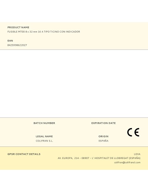 Fusible mt00 8 x 32 mm 16 a tipo ticino con indicador