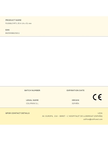 Fusible mt1 25 a 14 x 51 mm