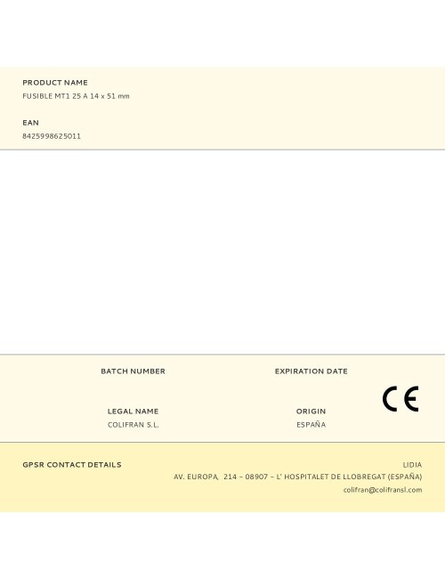 Fusible mt1 25 a 14 x 51 mm