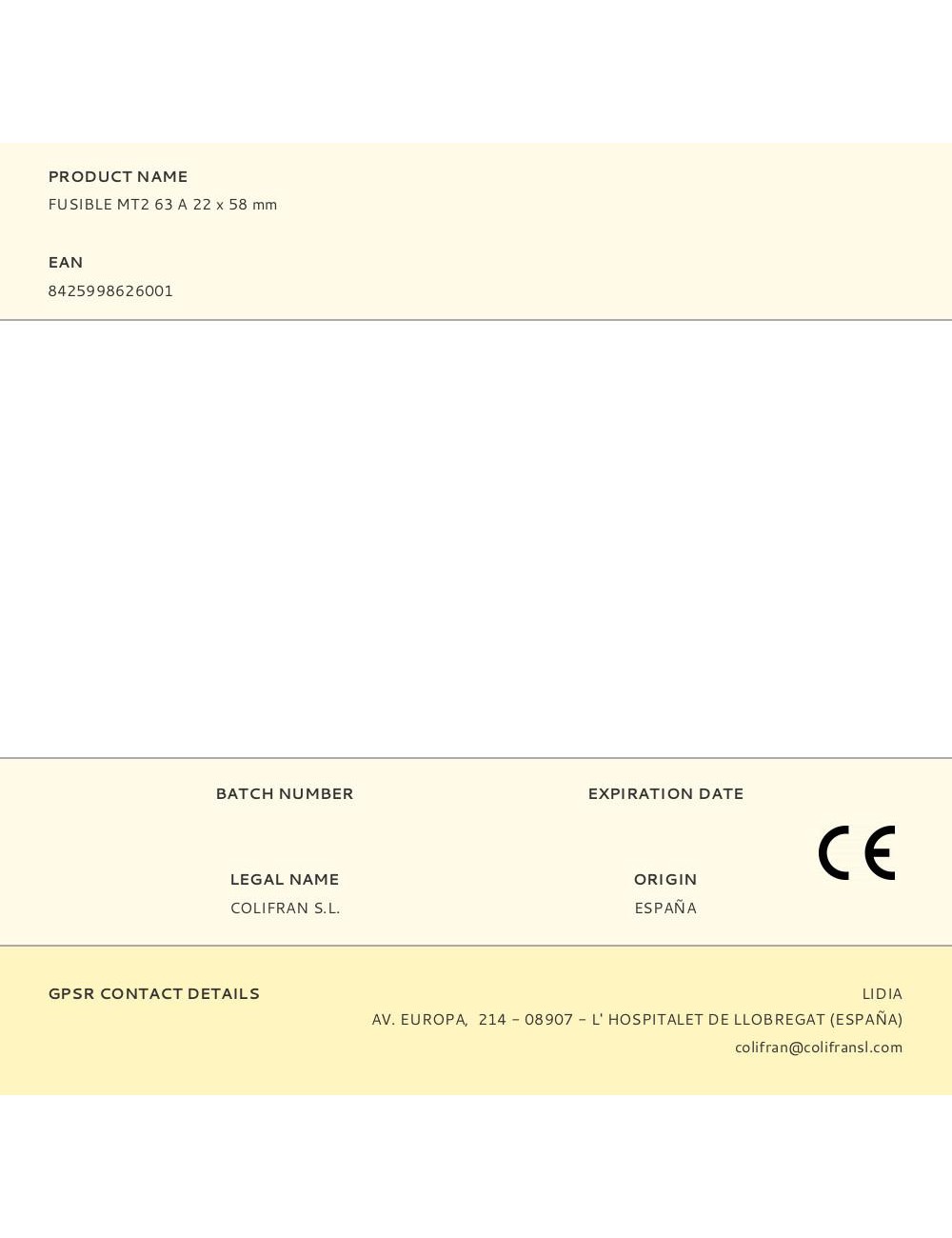 Fusible mt2 63 a 22 x 58 mm