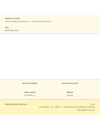 Tapon fusible neozed do2 - 20 a/25 a/35 a/50 a/63 a