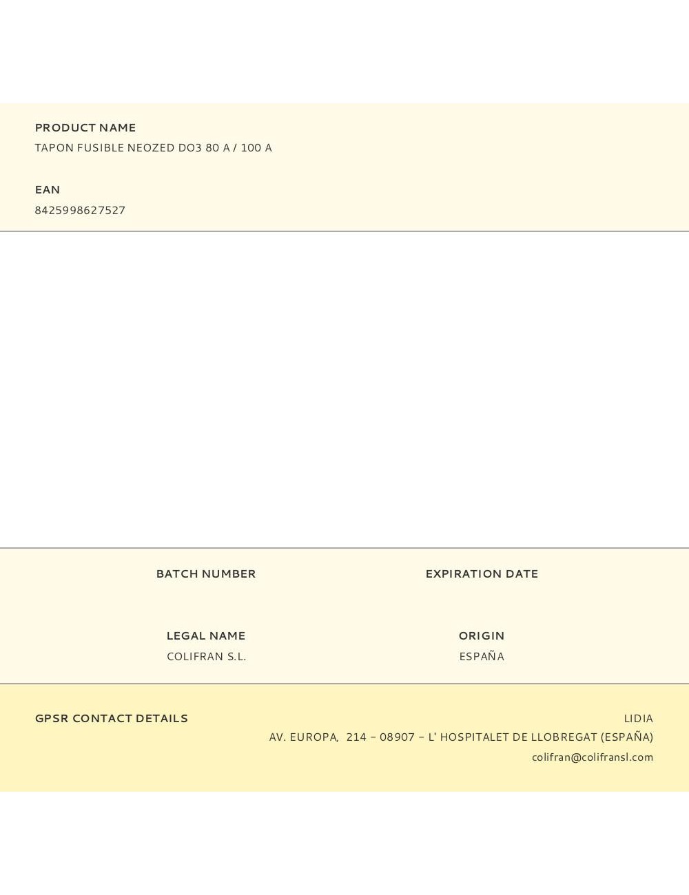 Tapon fusible neozed do3 80 a / 100 a