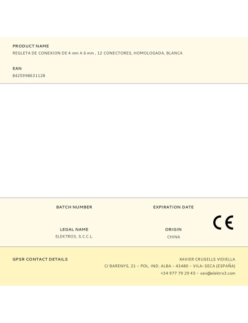 Regleta de conexion de 4 mm a 6 mm , 12 conectores, homologada, blanca