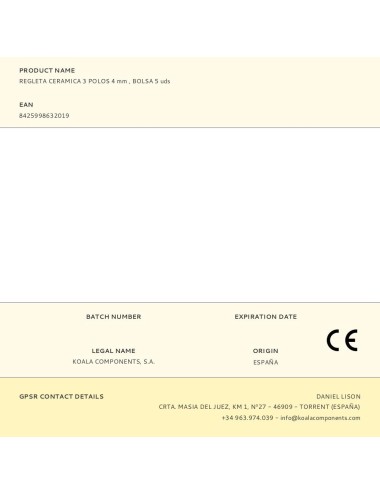 Regleta ceramica 3 polos 4 mm , bolsa 5 uds