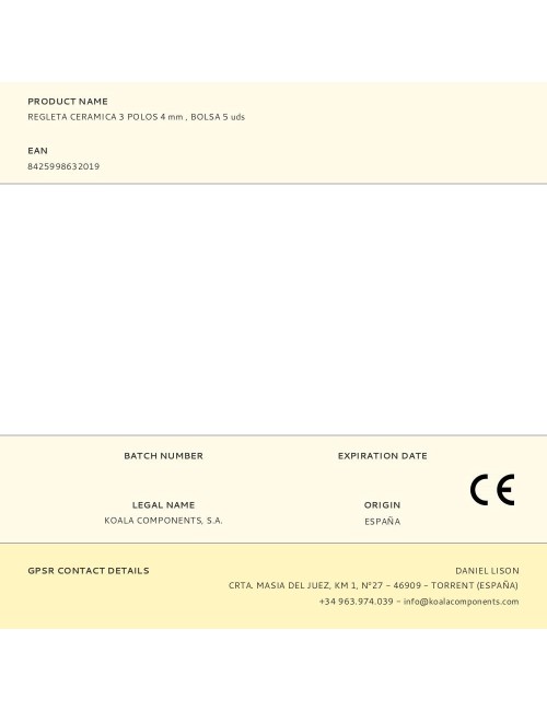 Regleta ceramica 3 polos 4 mm , bolsa 5 uds