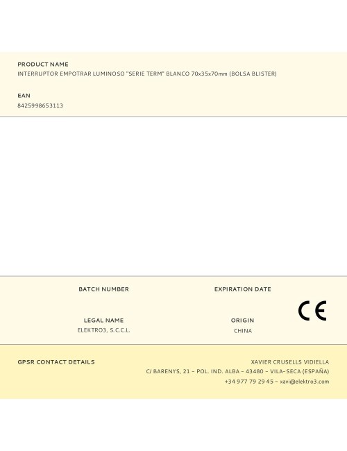 Interruptor empotrar luminoso "serie term" blanco 70x35x70mm (bolsa blister)