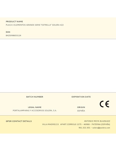 Placa 3 elementos grande serie "estrella" solera 422